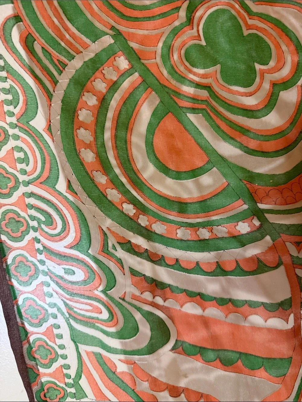 Vintage Psychedelic Floral Paisley Scarf - 14” x 42” - Machine Sewn Edge - Japan